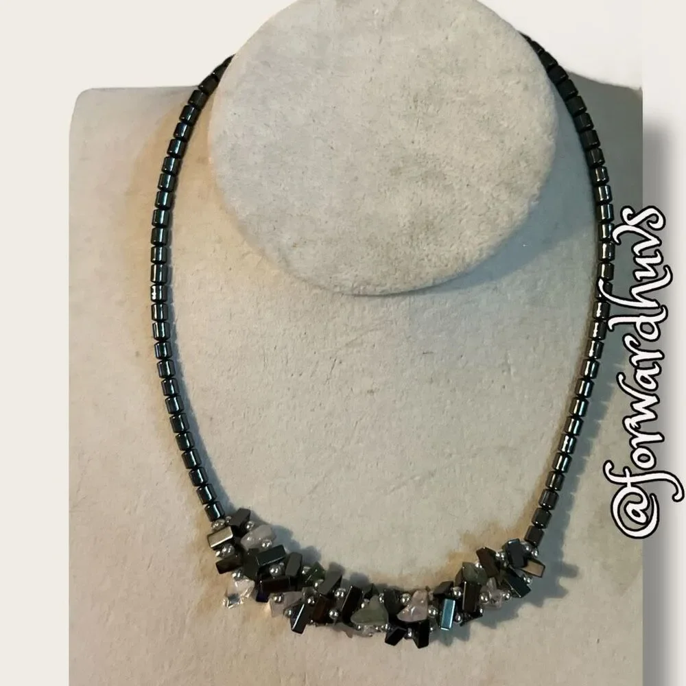 Bundle Sale 3 for $15 | Hematite Chip and Quartz Necklace – 16” with Barrel Clas